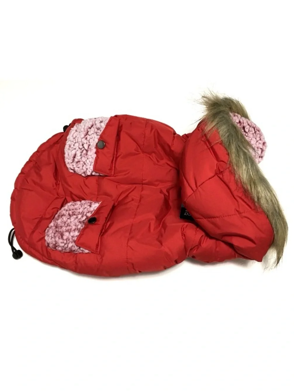 Frisco L Dog Winter Coat Red Parka Faux Fur Trim Hood Faux Sherpa Lined Jacket